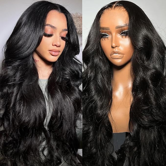 13x6 Lace Front Wigs Human Hair Body Wave - Pre Plucked, 22 Inch, Black