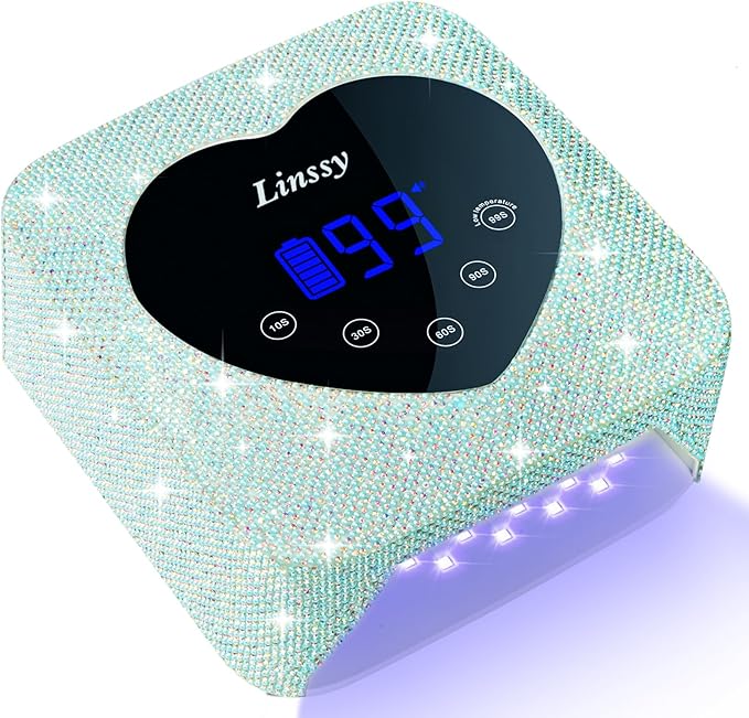 UV Light for Nails,Linssy 72W Cordless UV LED Nail Lamp Nail Dryer with Touch Display & 5 Timer Settings, Rechargeable Nail Light with Diamond & Pearl for Fast Curing (Blue)