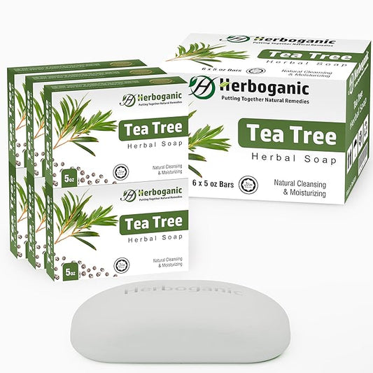 Tea Tree Herbal Soap | Pack of 6 of 5oz soap Bar | Ideal for Men and Women, Soothing and Nourishing Soap for Moisturization