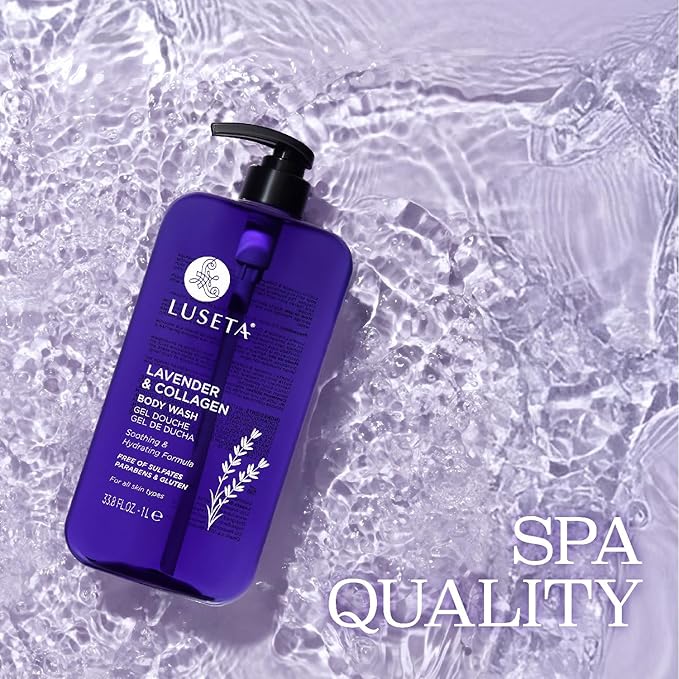 Luseta Lavender & Collagen Body Wash for Women and Men, Moisturizes and Soothes the Skin with Calming Aroma, Enhances Hydration Shower Gel Body Wash, Sulfate & Paraben-Free 33.8oz