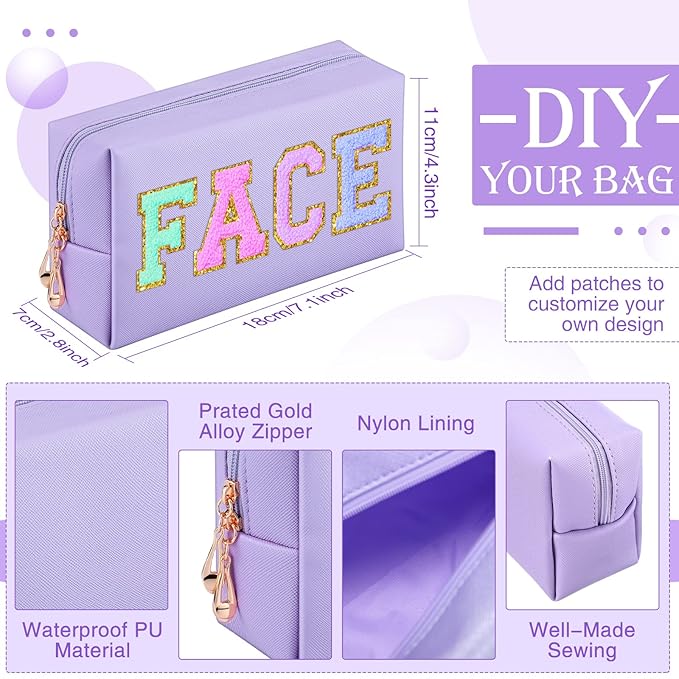 Sanwuta 9 Pcs Preppy Makeup Bag PU Leather Cosmetic Bag Makeup Pouch Plain Waterproof Toiletry Organizers for Traveling Preppy Travel Purse End of the Year Teacher Gifts Bulk(Purple)