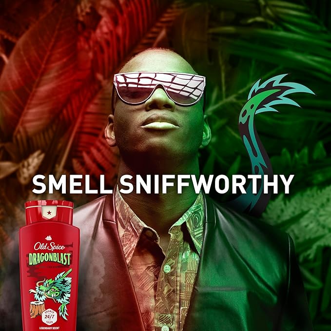 Old Spice Cleansing Body Wash for Men, 3X Defense, 24/7 Shower Fresh with Lasting Scent, 2-in-1 Body & Face Wash, Dragonblast Scent, 24 oz (Pack of 4)