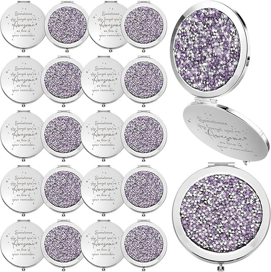 Roowest 20 Pcs Inspirational Compact Mirror Sometimes You Forget You're Awesome Appreciation Gifts for Women Mother's Day Party Favors Magnifying Pocket Mirror (Light Purple)