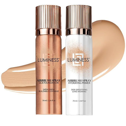 LUMINESS Silk Airbrush Spray Foundation & Primer Kit - Full Coverage Foundation, Anti-Aging Formula Hydrates & Moisturizes with Hyaluronic Acid, Aloe Vera & Hydrolyzed Silk (Shade - Fair)