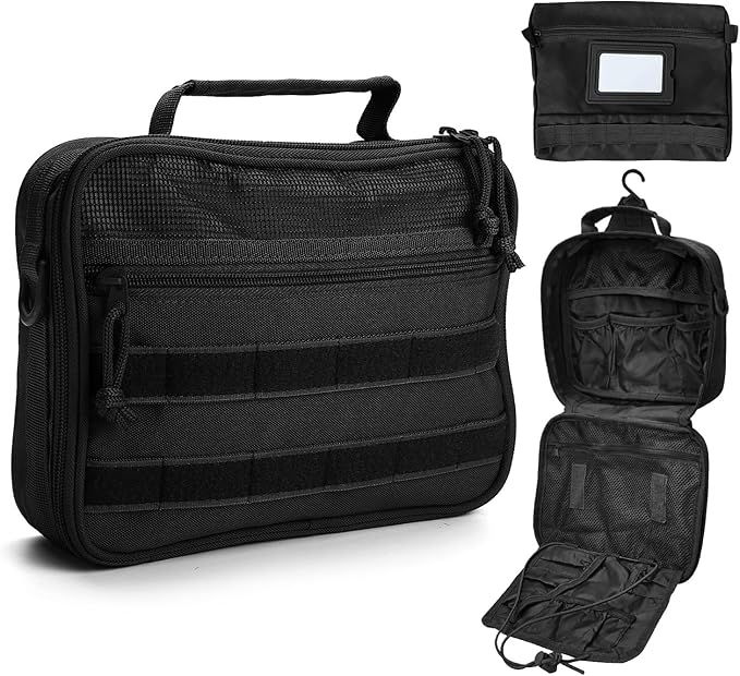 SUNRISING Tactical Toiletry Bag for Men - Hanging Travel Dopp Kit, Shaving Hygiene Organizer, Durable Bathroom Essentials for Short Trips & Camping Black