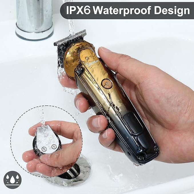 Hatteker Men's Beard Trimmer Kit Electric Razor Shaver Professional Hair Clipper with Zero Gapped T-Blade Nose Ear Beard Body Trimmer for Men Waterproof Cordless Grooming Kit 6 in 1