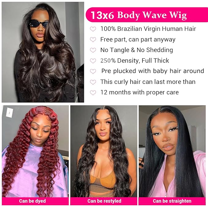 250 Density HD Lace Front Wigs Human Hair 13x6 Lace Front Wigs Human Hair Pre Plucked Body Wave Lace Front Wigs Human Hair Wigs for Women Body Wave Wig 13x6 HD Lace Front Wigs Human Hair 24 inch