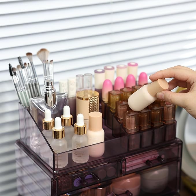 Cq acrylic Purple Makeup and Jewelry Organizer for Dresser Top,organization and Storage Drawer With 4 Drawers for Skin Care Beauty Product and Lotions Perfume Preppy Skincare Organizer Case,2 Pack