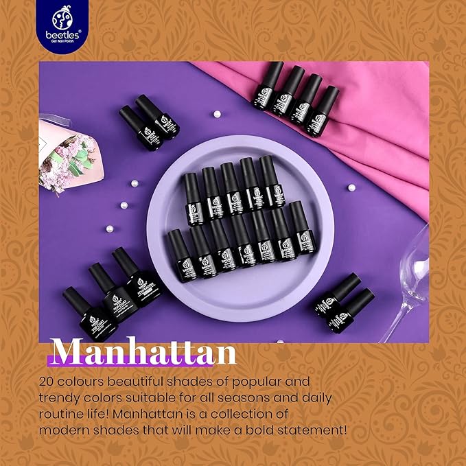 Beetles 23 Pcs Winter Gel Nail Polish Set - Manhattan Collection Nude Glitter Burgundy Red Brown Champagne Gold Fall Gel Polish Soak Off UV Glossy & Matte Top Base Coat Gifts for Women All Season
