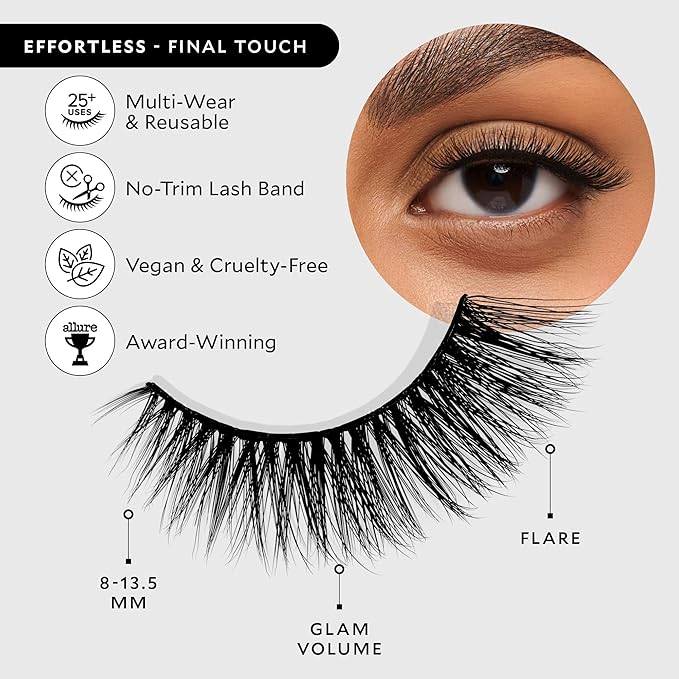Velour Effortless Lashes, Natural Looking False Eyelashes, Fluffy & Lightweight No Trim Eyelashes, Reusable Fake Lashes For All Eye Shapes, Vegan & Cruelty-Free, Lash Glue not Included (Final Touch)