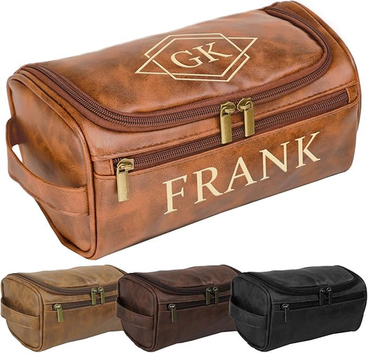 Personalized Toiletry Bag for Men, Engraved Name & Text, Custom Leather Travel Dopp Kit, Gifts for Dad, Christmas, Birthday, Wedding, Anniversary, Husband, Grandpa, Lover