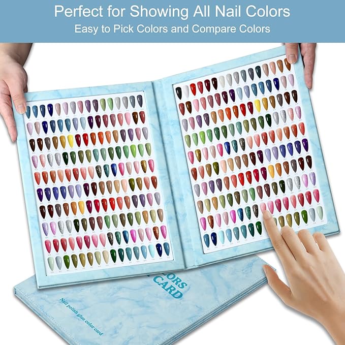 320 Nail Color Chart Book,Leather Nail Color Display Book with 480 Nail Tips & 1-400 Number Labels,Professional Nail Color Chart Display Book for Nail Polish Nails Art Design(Blue)