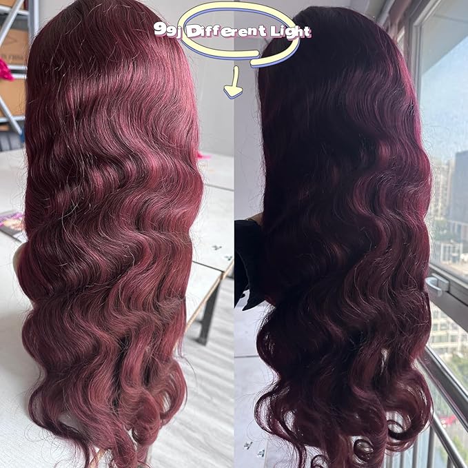 99j Burgundy Lace Front Wigs Human Hair Body Wave Lace Front Wigs Human Hair Pre Plucked 180% Density Wine Red Wig Human Hair Colored Wigs for Women 13x4 HD Lace Frontal Wigs Human Hair 22 inch