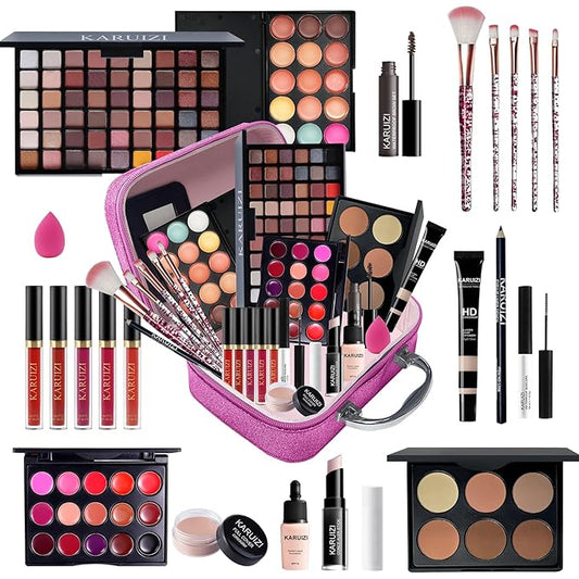 All in One Makeup Kit,Makeup Kit for Women, Teens and Girls, All-in-One Set with Eyeshadow Palettes, Lipsticks, Brushes, Storage Bag,Makeup gift set girls makeup sets ages 8-12 (Red rose)