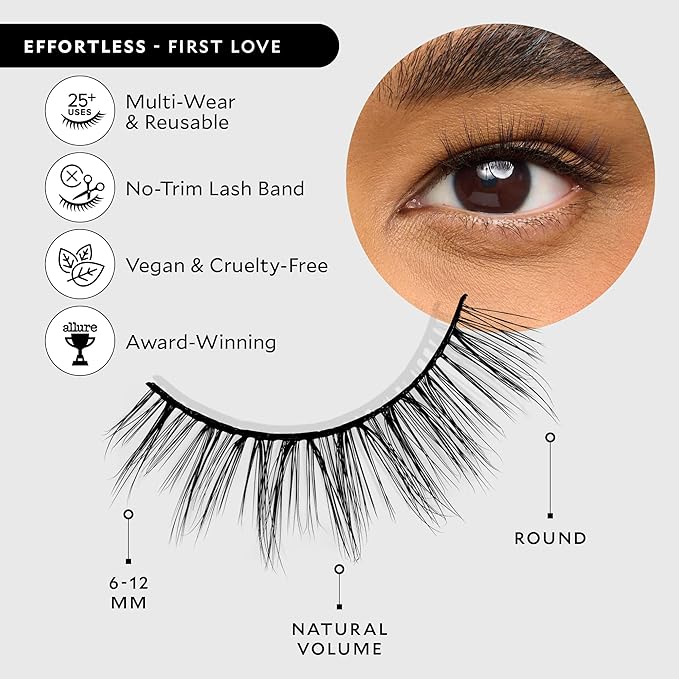 Velour Effortless Lashes, Natural Looking False Eyelashes, Fluffy & Lightweight No Trim Eyelashes, Reusable Fake Lashes For All Eye Shapes, Vegan & Cruelty-Free, Lash Glue not Included (First Love)