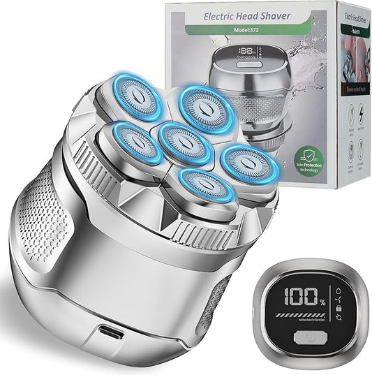 Karrte Head Shavers for Bald Men, 6D Magnetic Electric Razor with 2 Gear High-Speed Motor for Fast Shaving, IPX6 Waterproof, Hypoallergenic Wet/Dry Shaving Razor with LED Display & Travel Lock Silver