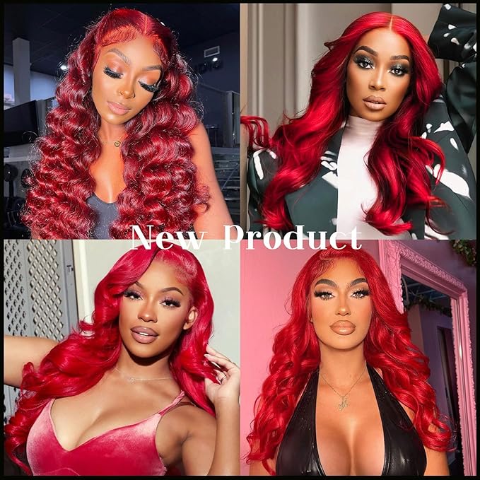 30 Inch Red Lace Front Wigs Human Hair Red Wig Human Hair 200 Density Red 13x4 HD Lace Front Wigs Human Hair Pre Plucked Body Wave Human Hair Wig Color Red Lace Frontal Wigs Human Hair