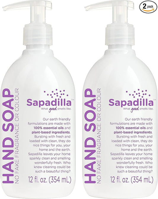Sapadilla Liquid Hand Soap - Sweet Lavender + Lime - Made with 100% Pure Essential Oil Blends, Cleansing & Moisturizing, Aromatic & Fragrant Hand Soap, Plant Based, Biodegradable, 12 Ounce (Pack of 2)