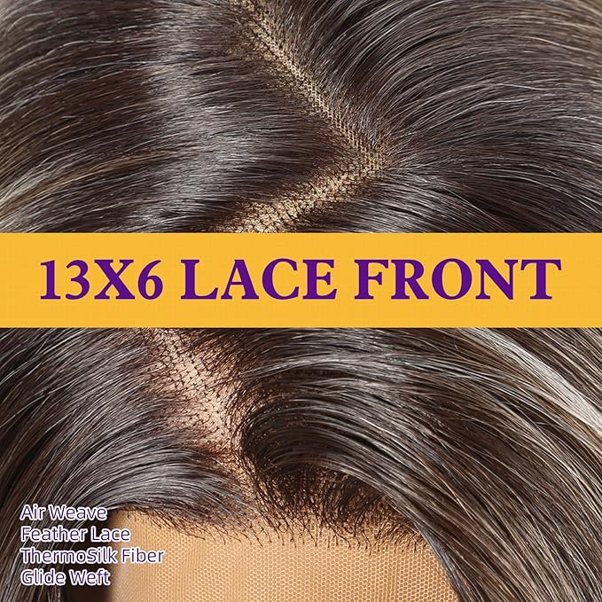 Ash Brown Synthetic Lace Front Wig,13X6 Long Straight Layered Glueless Wigs for Women Daily Use 24IN（#TTF4/606）