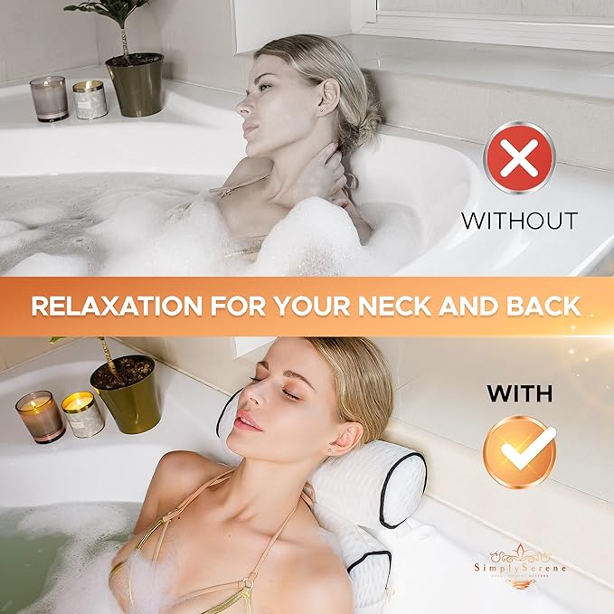 Luxury Bath Pillow for Tub, 6 Strong Suction Cups, 4D Breathable Mesh Headrest Cushion, Bathtub Pillow for Head and Neck Support, Relaxing Spa Accessories, Ideal for Tubs, whirlpool tubs and Spa Gifts