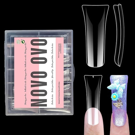 240 pcs Extra Long Duck Nail Tips Full Cover for Acrylic, Clear XL XXL Flare Feet Nails Press On, Y2K Vibe Wide French Soft Gel False Nail Extension for Art Salon x 12 Sizes in Box