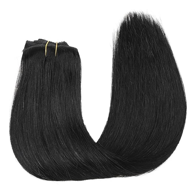 Real Human Hair Extensions, 120g 8pcs Thickened Silky Straight Clip In Extensions 18inch #1 Jet Black Double Weft