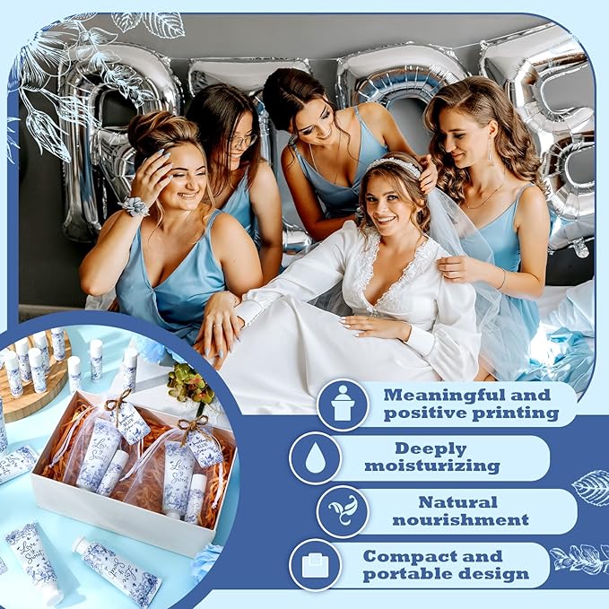 48 Sets Something Blue Before I Do Bridal Shower Hand Cream and Lip Balm Gift Bulk Blue Floral Wedding Favors Travel Size Hand Lotion and Lip Balm Bridal Shower Party Supplies for Guest