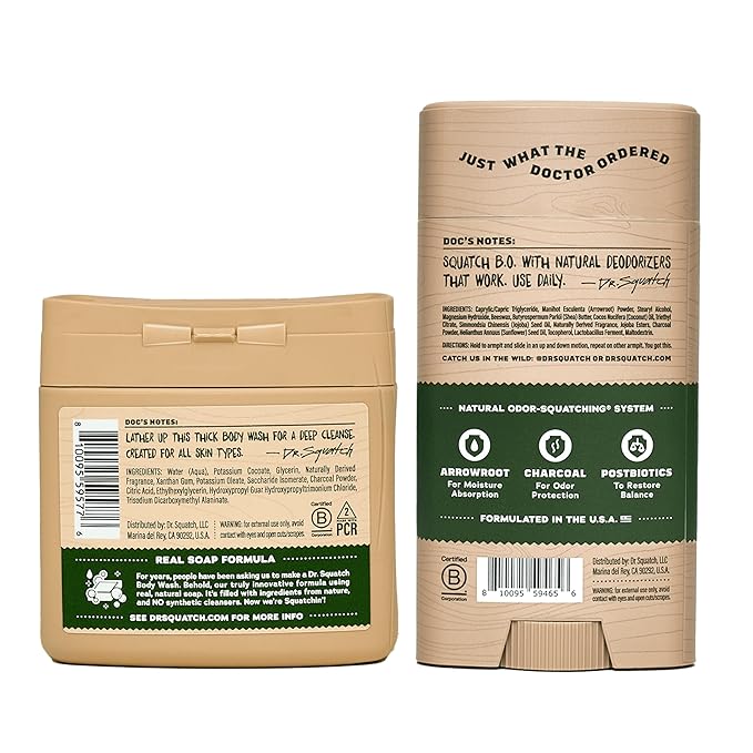 Dr. Squatch NEW Body Wash and Deodorant for Men Gift Set | No Paraben, Phthalate, Sulfate | Odor-Squatching, Aluminum-Free | Pine Tar Body Wash (8 oz, 3-Pack) & Deodorant (2.56 oz, 2-Pack)