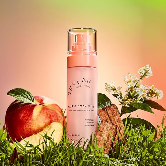 Skylar Peach Fields Hair & Body Mist | Hypoallergenic & Clean Fragrance | Vegan, Cruelty Free, and Safe For Sensitive Skin | 80 ML, 2.7 Fl Oz