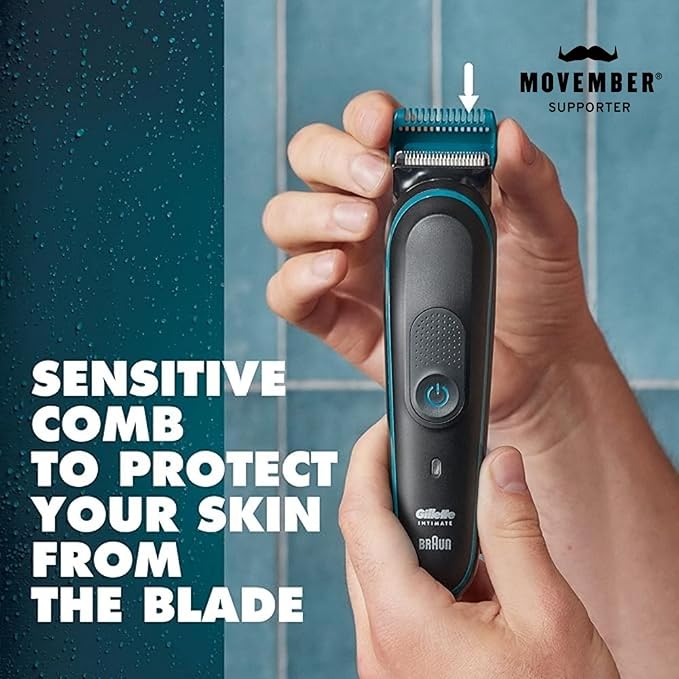 Gillette Intimate Men's Pubic Hair Trimmer, SkinFirst Pubic Hair Trimmer for Men, Waterproof, Cordless for Wet/Dry Use, Shaver for Men, Lifetime Sharp Blades, Includes Anti Chafe Stick, Gift Set