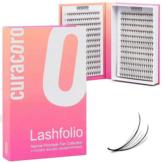 Curacoro LashFolio Double Spike Promade Fans, Handmade Volume Eyelashes, 5D To 10D, C CC D Curl, 0.03~0.07mm, 8-13mm Mix Length, Professional Long-Lasting Promade Lash Fans (7D-0.05 C 8-13mm)