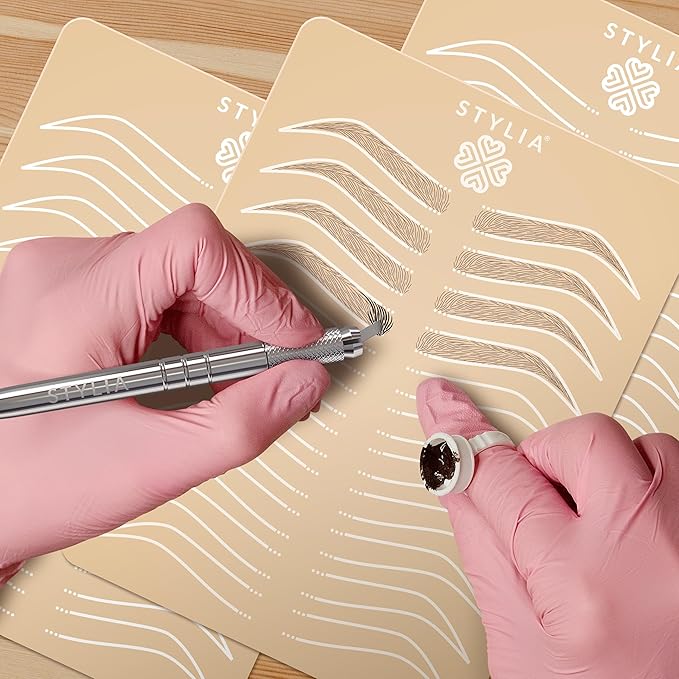 Stylia Microblading Practice Skins: Inkless, Realistic Fake Skin Sheets for Eyebrow Tattoo Training, 6 Count, Ivory