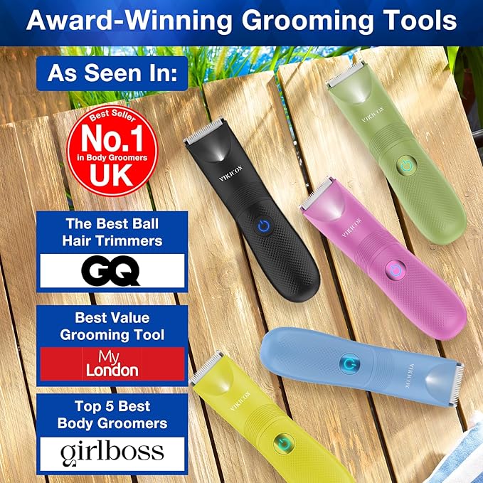 VIKICON Manscape Trimmer for Men - No Nicks Electric Razor-Shaver for Balls/Pubic/Groin/Legs/Chest Hair Removal w/Light & Ceramic Blade, IPX7 Waterproof Body Groomer USB-C Charging, Gifts for Him Dad