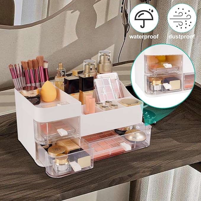 Make up Organizer for Vanity, Cosmetics Skincare Organizers with Clear Drawers. Ideal Vanity Holder for Desk and Dresser Countertops, Bathroom
