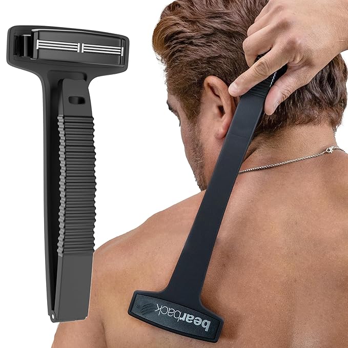 Bearback Back Shaver for Men – DIY Razor with Pivoting Triple Blades & Folding Handle – Wet or Dry Back & Body Hair Removal