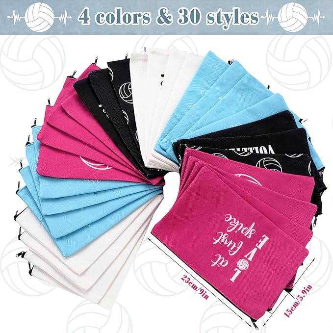 Irenare 30 Pcs Volleyball Cosmetic Bag Gifts for Women Stuff Volleyball Players Teams Travel Pouch Canvas Makeup Bags for Team Gifts(Colorful,Sports)