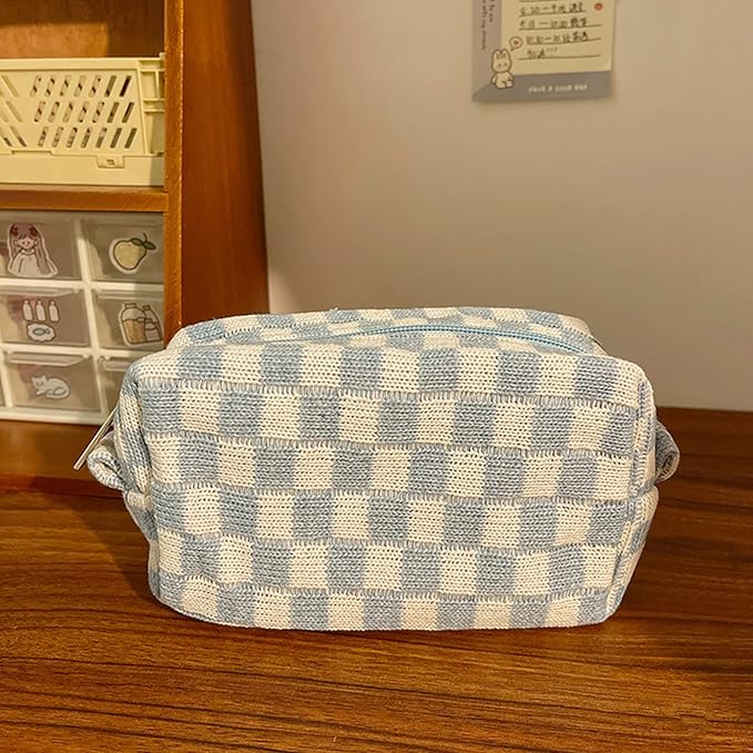 2pcs Checkered Cosmetic Bag, Plaid Makeup Bag for Women, Y2k Accessories Aesthetic Make Up Bag, Large Capacity Pencil Case Makeup Brushes Storage Bag Travel Toiletry Bag Organizer