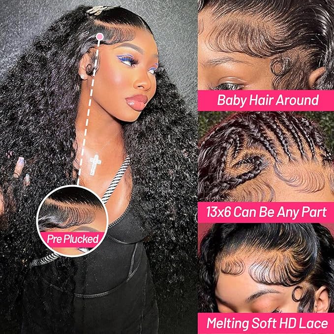 20 Inch Deep Wave Lace Front Wigs Human Hair 13x6 HD Transparent Human Hair Lace Front Wigs for Women 180 Density Deep Wave Frontal Wigs with Baby Hair Pre Plcked
