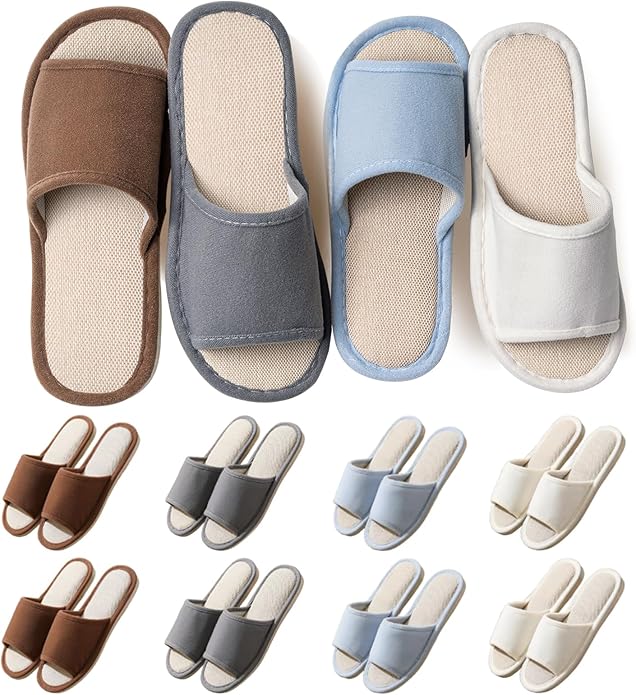 8 pairs disposable hospitality slippers, home slippers, open-toe indoor slippers, comfortable and washable, multi-color leisure spa slippers, suitable for home, hotel, travel