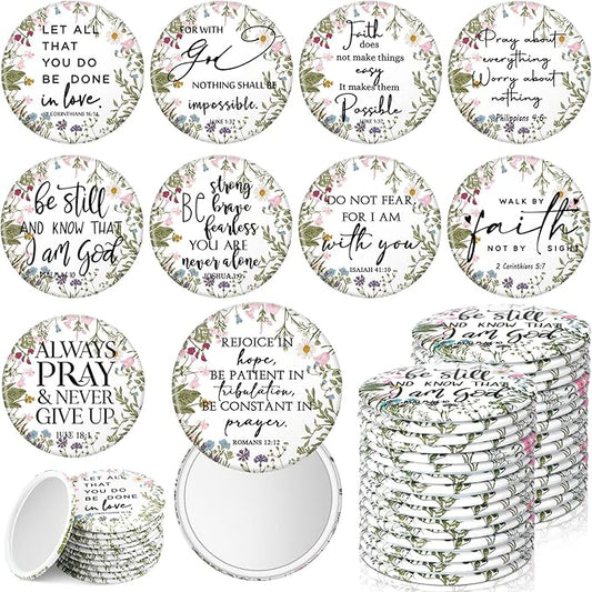40 Pcs Mini Bible Verse Compact Mirrors Bulk Wildflower Christian Pocket Purse Mirrors Small Religious Scripture Gifts for Women Spring Church Group Sunday School