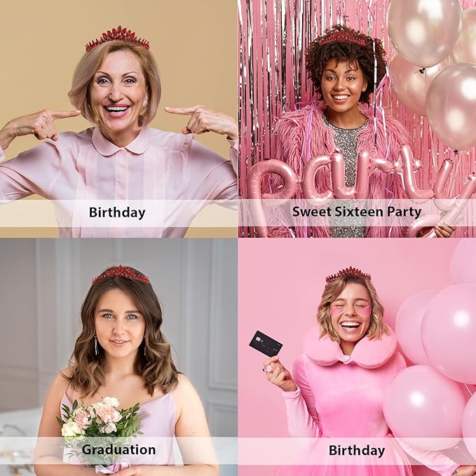 LIMELIA Women's Tiara for Henna Wedding Party|Glitter Hair Accessories for Bridal Birthday Pageant Prom Halloween Costume Christmas Party, Queen Princess Crowns | Leaf Model-Red