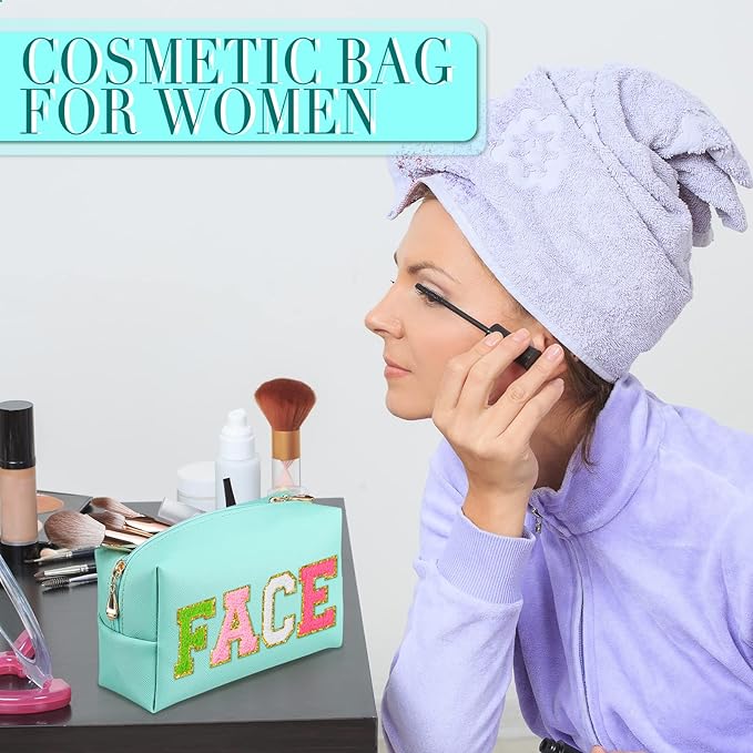 Sanwuta 9 Pcs Preppy Makeup Bag PU Leather Cosmetic Bag Makeup Pouch Plain Waterproof Toiletry Organizers for Traveling Preppy Travel Purse End of the Year Teacher Gifts Bulk(Green)