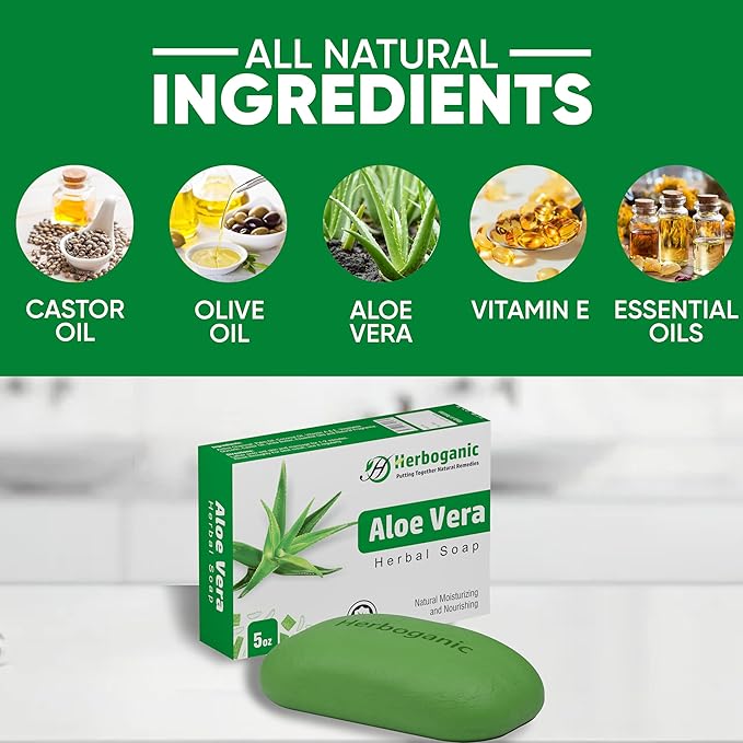Aloe Vera Herbal Soap | Pack of 6 of 5oz soap Bar | Ideal for Men and Women, Soothing and Nourishing Soap for Moisturization