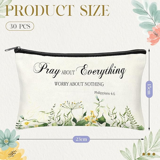Jetec 30 Pcs Christian Gift for Women Religious Mother's Day Gifts Cosmetic Bags Inspirational Bible Verse Pencil Pouch Makeup Bags with Zipper for Travel Women Mother Sister(Elegant Style)