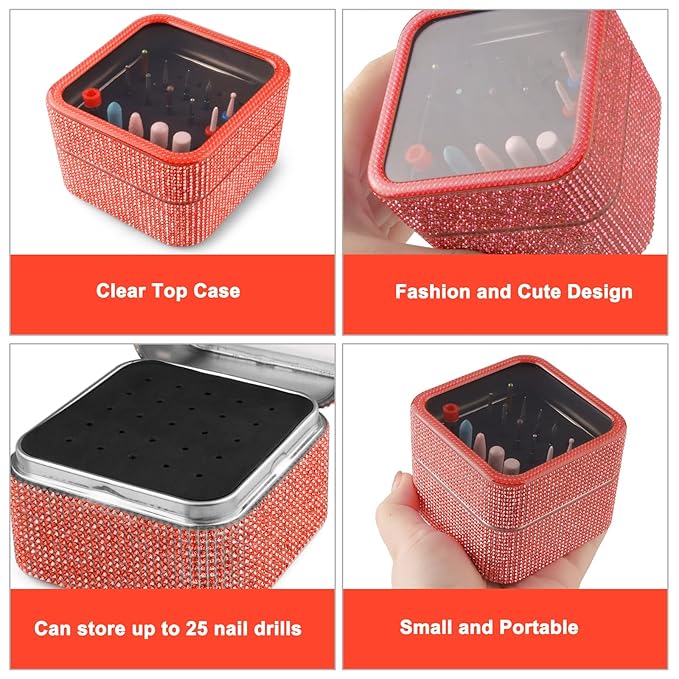 15Pcs Nail Drill Bits Set with Storage Box, 3/32 Inch Tungsten Ceramic Diamond Carbide Nail Drill Bits for Acrylic Gel Polish, Cuticle Efile Remover for Manicure Pedicure