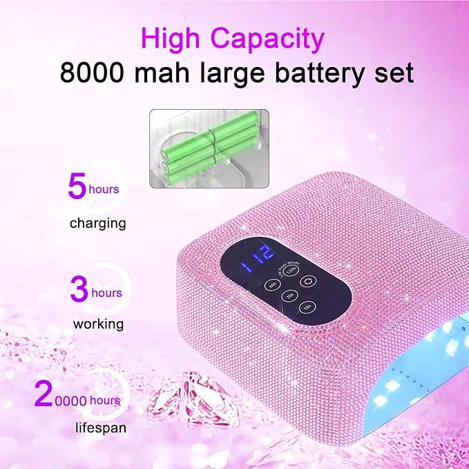 72W Cordless Led Nail Lamp, Rechargeable Nail Dryer, Portable Gel UV Led Nail Light with 4 Timer Setting Sensor, Professional Gel Nail Lights Nail Art Manicure Tools for Home and Salon