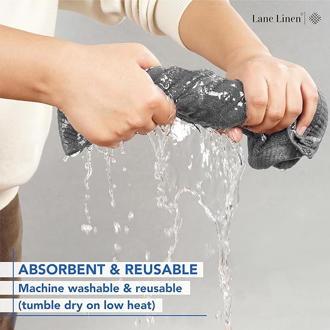 LANE LINEN Pack of 12 Washcloths Set - Spa & Salon Quality - 100% Mercerized Cotton Face Towels - Ring Spun, Very Soft & Absorbent Wash Cloths for Showering - Fingertip Towels - 13"x13", Space Grey