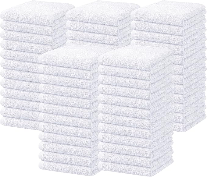 Oakias 100% Cotton Wash Cloths 60 Pack White - 12 x 12 Inches Ring Spun Cotton Facial Towels - Highly Absorbent Quick Dry Spa Towels - Bulk Washcloths Ideal for Scrubbing and Cleaning