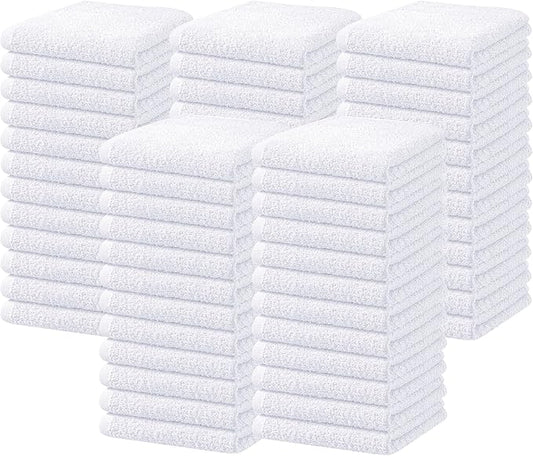 Oakias 100% Cotton Wash Cloths 60 Pack White - 12 x 12 Inches Ring Spun Cotton Facial Towels - Highly Absorbent Quick Dry Spa Towels - Bulk Washcloths Ideal for Scrubbing and Cleaning