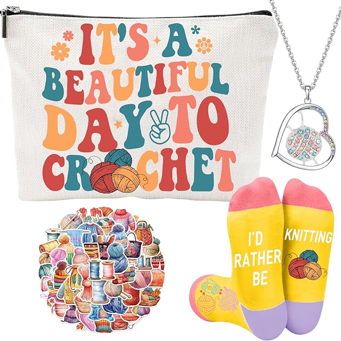 Crochet accessories Crochet Gifts Set knitting accessories knitting gifts Crochet Gifts Socks Crochet Necklace Crochet Makeup Bag Crochet 50 Pcs Stickers-Crochet Lovers Gifts